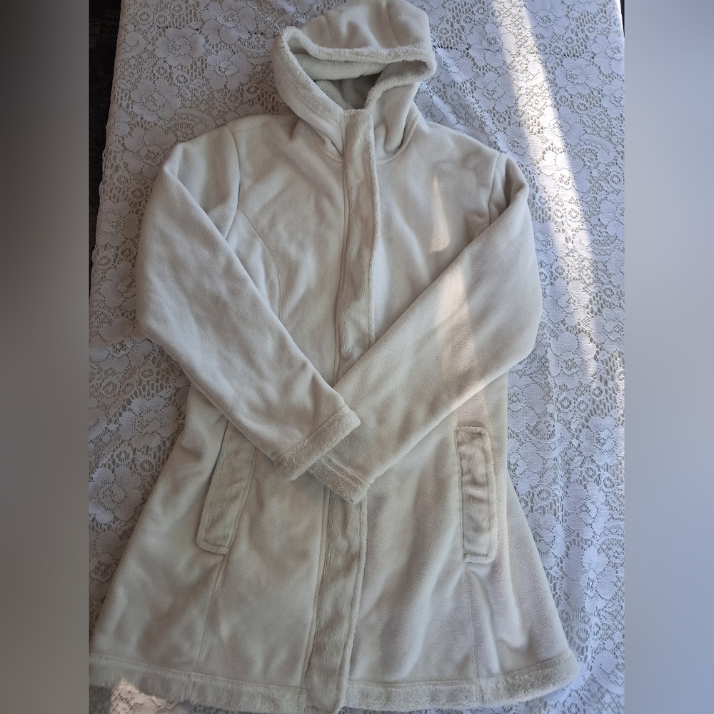 Lands END KIDS Cream Hooded Coat EUC